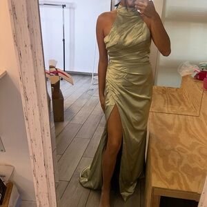 Elegant Olive Green Halter Maxi Dress NEW